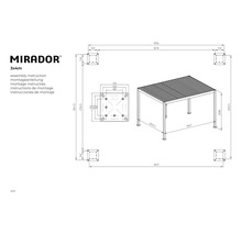 Zeichnung eines Mirador Pavillons 3x4 Meter mit Maßangaben für die Montage