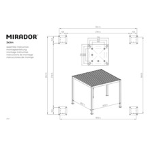 Montageanleitung für Mirador Pavillon 3x3 Meter mit Maßangaben