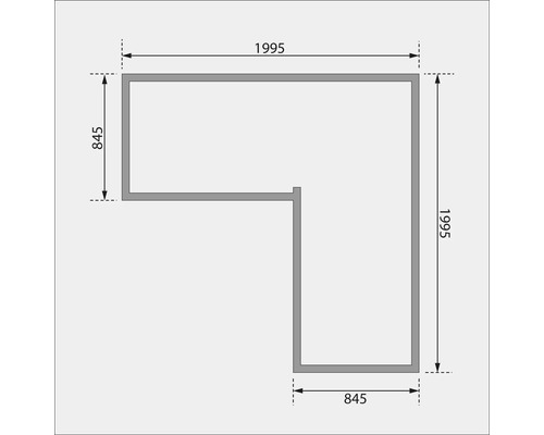 Grundrisszeichnung mit den Maßen 1995 und 845
