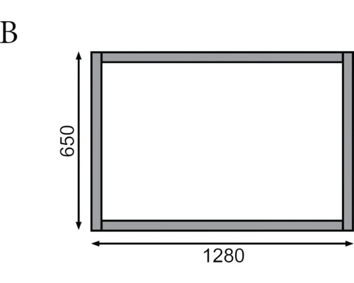 Illustration eines Rahmens mit den Maßen 1280 x 650 Millimeter