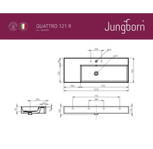 Technische Zeichnung des Jungborn Quattro 121 R Waschtischs mit Maßangaben
