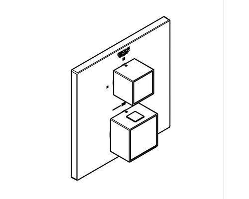Grohe Logo auf einem Duschthermostat mit zwei kubischen Bedienelementen