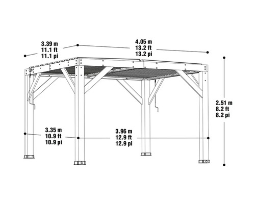 Technische Zeichnung eines Pavillons mit Maßangaben