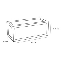 Technische Zeichnung eines Pflanzkastens mit den Maßen 40 cm Länge, 22 cm Breite und 15,5 cm Höhe
