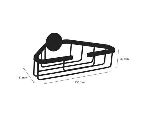 Eckablage aus Metall mit Maßangaben 250 mm x 131 mm x 80 mm