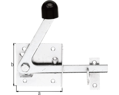 Torriegel aus Metall mit schwarzem Griff und Maßen