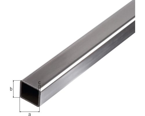 Vierkantrohr aus Metall mit Maßangaben a, b und c