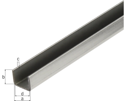 U-Profil aus Metall mit Maßangaben