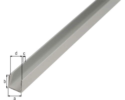 U-Profil aus Metall mit Maßangaben