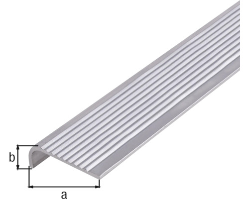 Aluminium Treppenkantenprofil mit Rillen und Maßangaben.