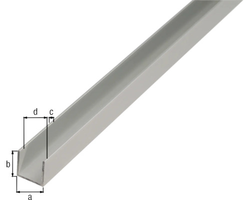 U-Profil aus Metall mit Maßangaben