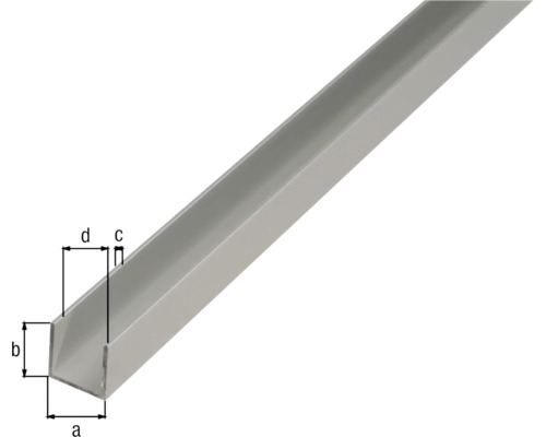 U-Profil aus Metall mit Maßangaben