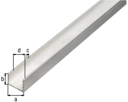 U-Profil aus Aluminium mit Maßangaben a, b, c und d
