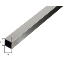 Quadratisches Aluminiumrohr mit Maßangaben a, b und c.