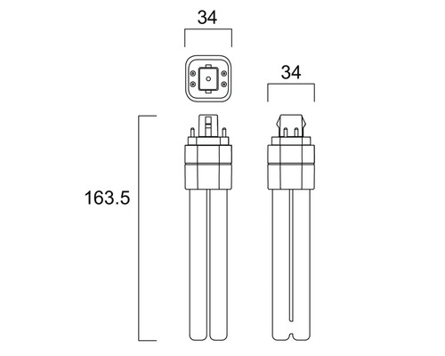 Technische Zeichnung einer Lampe mit Maßangaben