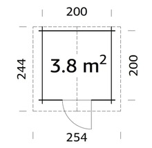 Grundrisszeichnung eines Gartenhauses mit einer Fläche von 3,8 Quadratmetern