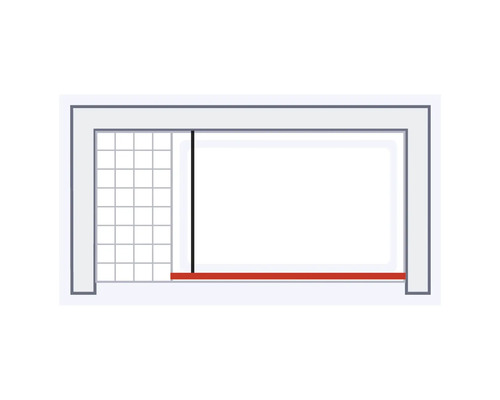 Schema einer begehbaren Dusche mit Duschwand und Duschrinne