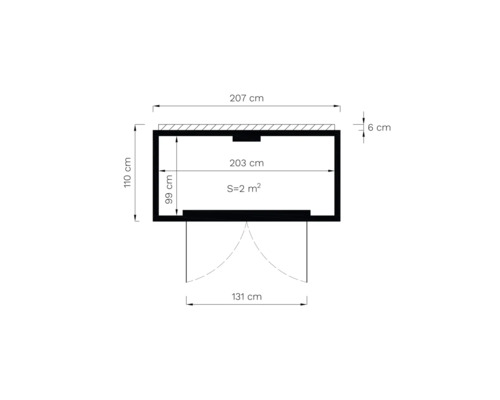 Grundrisszeichnung eines Gartenhauses mit Maßangaben