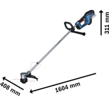 Akkutrimmer mit den Maßen 1604 mm Länge, 408 mm Breite und 311 mm Höhe.