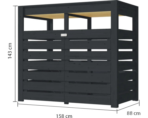Mülltonnenbox aus Holz mit den Maßen 143 x 158 x 88 cm