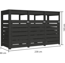 Mülltonnenbox aus Holz für drei Mülltonnen mit den Maßen 238 x 88 x 143 cm