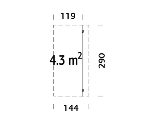 Grundriss mit Maßangaben: 4.3 Quadratmeter, 119 und 144 sowie 290 Zentimeter