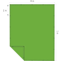 Illustration einer rechteckigen Plane mit den Maßen vier mal fünf Meter.