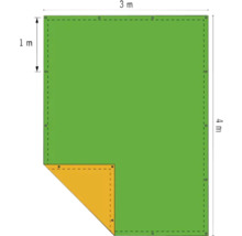 Illustration einer rechteckigen Plane mit den Maßen drei mal vier Meter