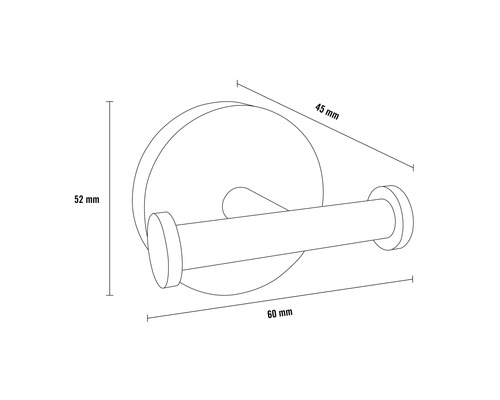 Technische Zeichnung eines einzelnen Wandhaken mit den Maßen 52 x 45 x 60 mm.