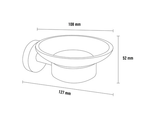 Technische Zeichnung einer Seifenschale mit Maßangaben.