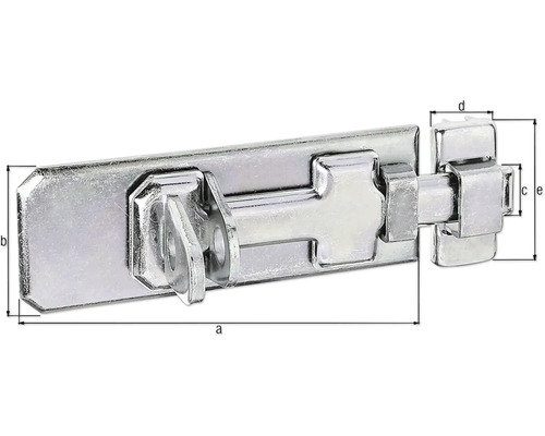 Vorreiber aus Metall mit Maßangaben