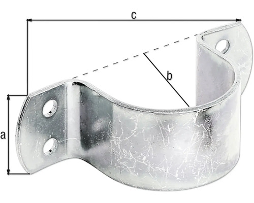 Rohrschelle mit den Maßen a, b und c