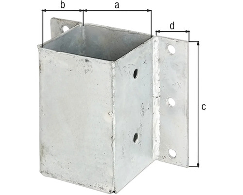 Pfostenträger aus Metall mit Maßangaben