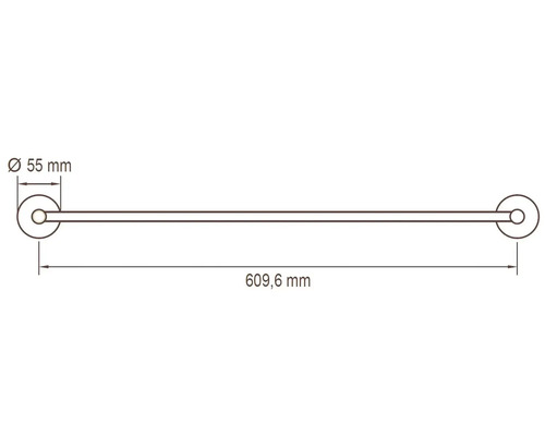 Technische Zeichnung einer Handtuchstange mit Maßangaben