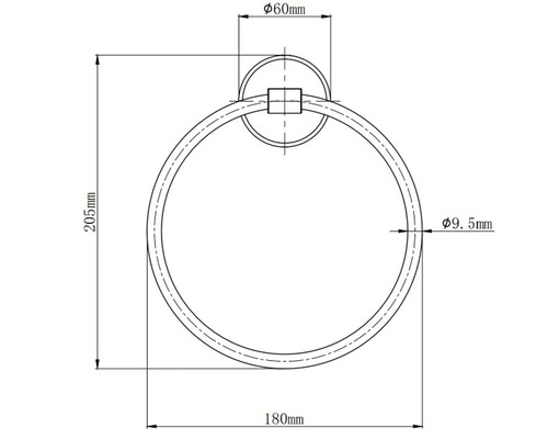 Technische Zeichnung eines Handtuchrings mit Maßangaben