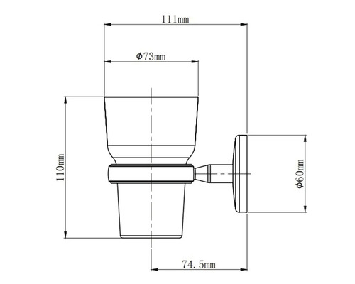 Technische Zeichnung eines Zahnputzbecherhalters mit Maßangaben