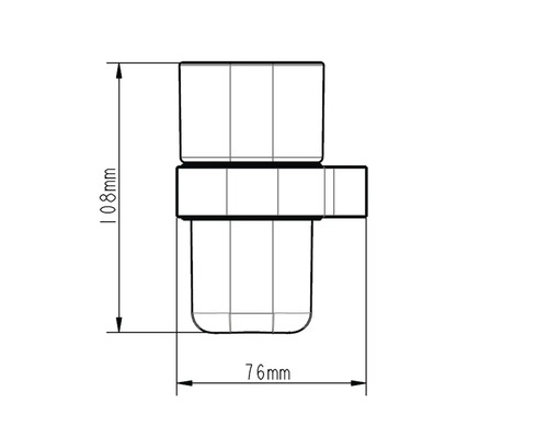Technische Zeichnung einer Armatur mit Maßangaben: 108 mm Höhe und 76 mm Breite.