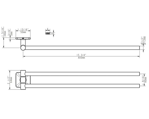 Technische Zeichnung eines Handtuchhalters mit Maßangaben