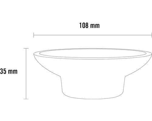Technische Zeichnung einer Spülenschüssel mit Maßangaben 108 mm Breite und 35 mm Höhe.
