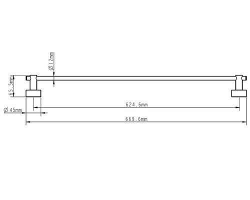 Technische Zeichnung eines Handtuchhalters mit Maßangaben