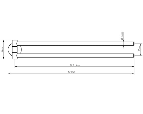Technische Zeichnung einer Handtuchstange mit Maßangaben