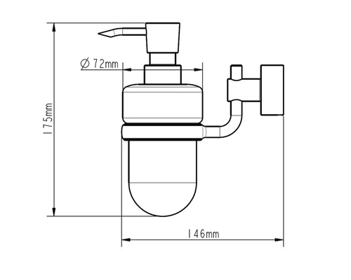 Technische Zeichnung eines Seifenspenders mit Maßangaben