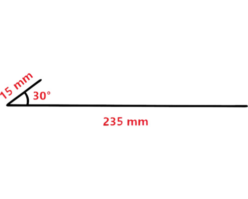 Illustration mit Winkel von 30 Grad, Schenkellänge 15 mm und 235 mm