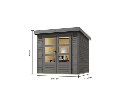 Holz Gartenhaus mit Doppeltür und Maßangaben
