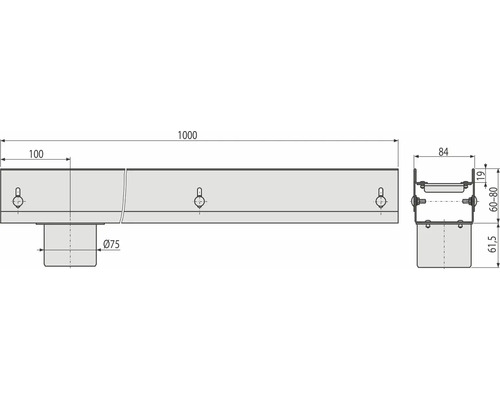 Technische Zeichnung einer Dachrinne mit Maßangaben.
