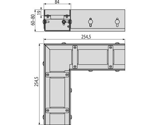 Technische Zeichnung eines Eckprofils mit Maßangaben.