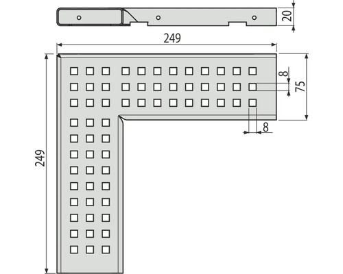 Technische Zeichnung eines Lochwinkels mit Maßangaben