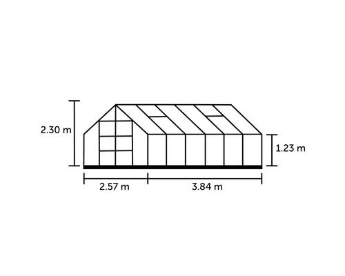 Abbildung eines Gewächshauses mit Höhen- und Breitenangaben