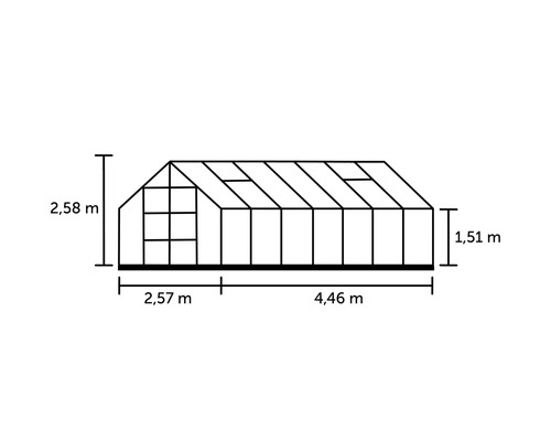 Abbildung eines Gewächshauses mit Maßangaben