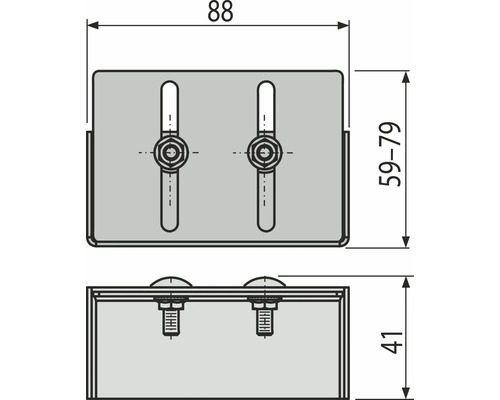 Technische Zeichnung eines Befestigungselements mit Maßangaben